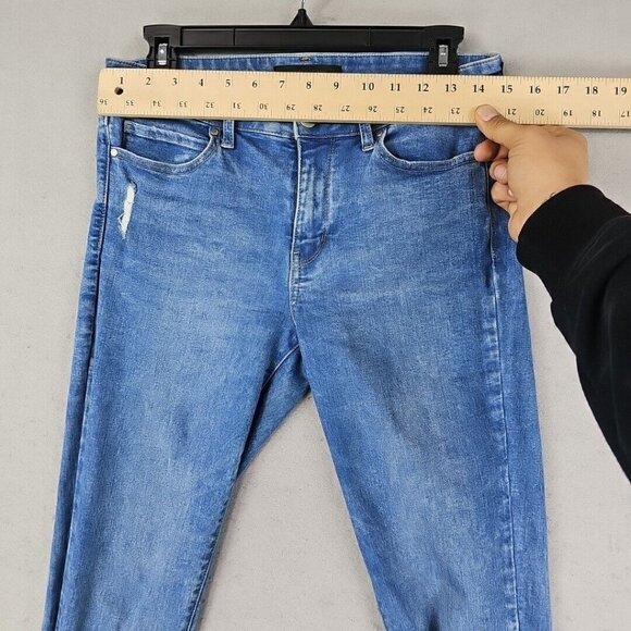 Uniqlo Skinny Jeans Womens 27 Blue Distressed Mid Rise Stretch Comfort Acid Wash - Picture 6 of 12